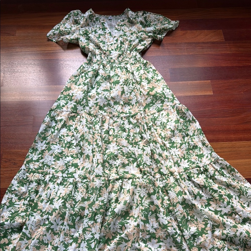 Floral Green and White Maxi Dress
